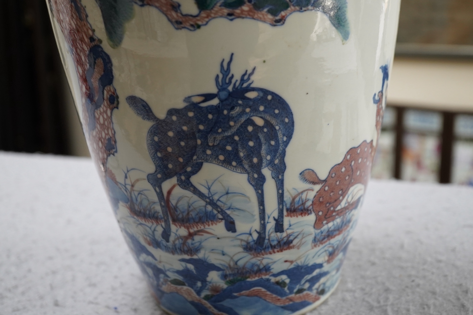 An unusual Chinese underglaze blue and copper red ‘longevity’ vase, 19th century